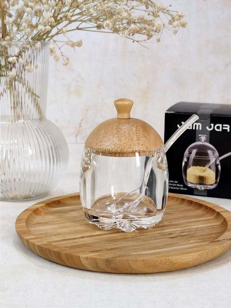 عسل خوری اکرولیک قاشق دار درب بامبو